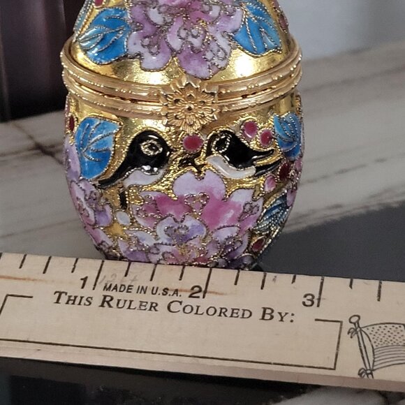 Vintage Cloisonne Egg Trinket Box with Black Enameled inside Love Birds - Picture 8 of 8